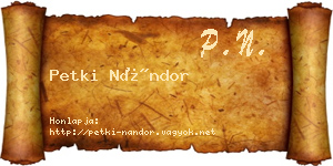 Petki Nándor névjegykártya